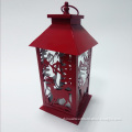 Metal Hurricane Lantern With Red Deer